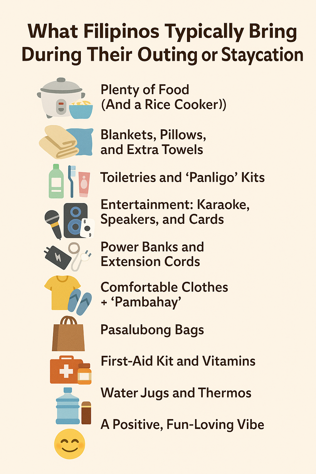 a list of items on a white background